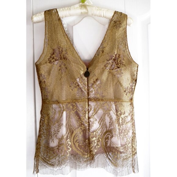 Elie Tahari burnished-gold lace sleeveless blouse with camisole - Picture 5 of 13
